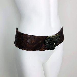 Anthropologie Lucky Penny Brown Elephant Wide Belt